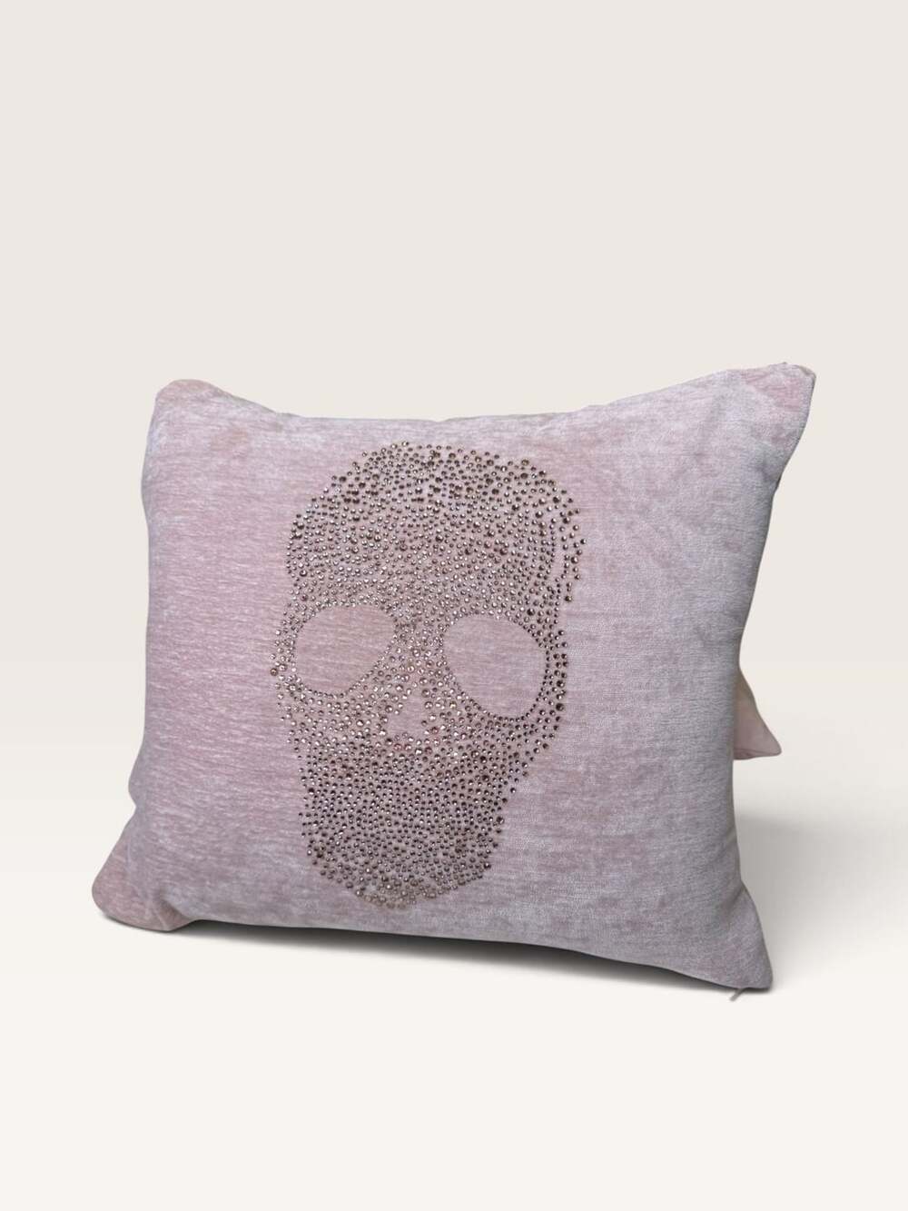 Threshold Beaded Skull Velvet Pillow Cover Size 16x16 Pink